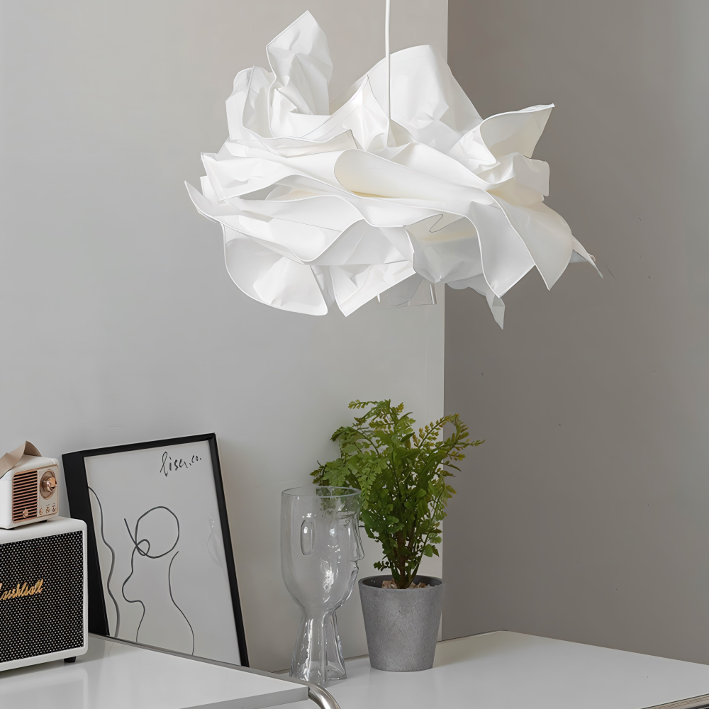 Enkel att montera DIY papperspendellampa, vit och konstnärlig för sovrummet eller vardagsrummet.