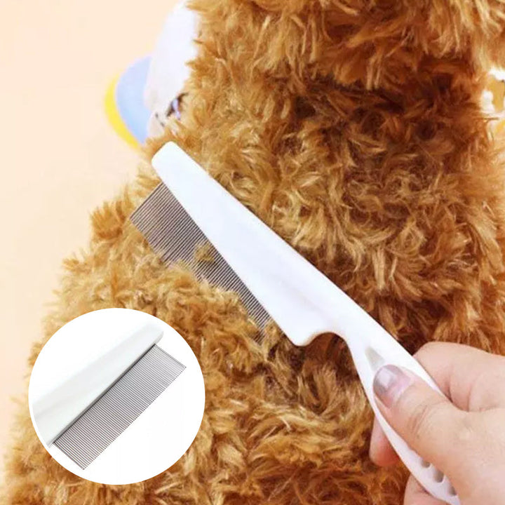 "Vit ergonomisk avtrasselgrooming kam för husdjur med rostfria rundade stift och bekvämt grepp för pälsskötsel."