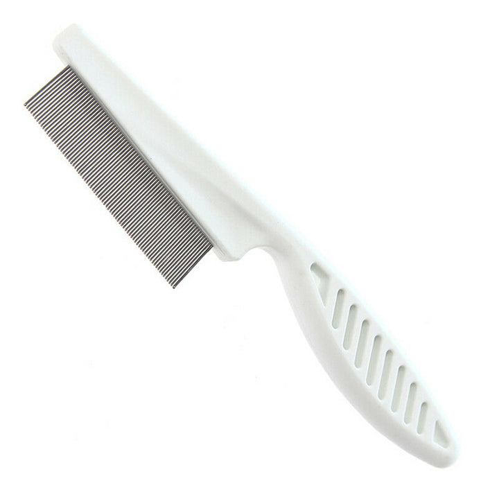 "Vit ergonomisk avtrasselgrooming kam för husdjur med rostfria rundade stift och bekvämt grepp för pälsskötsel."