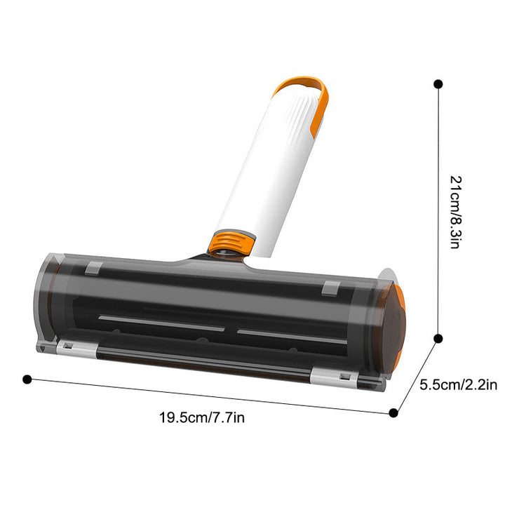"Vit och orange bärbar hårrullare för husdjur av hållbart ABS-material, kompakt design för effektiv hårborttagning."