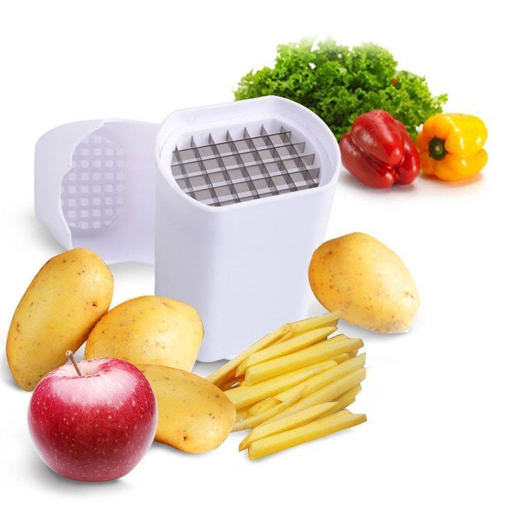 "Vit potatisflis maskin i ABS för köket, säker design, skapar enkelt pommes frites och potatisvåfflor."