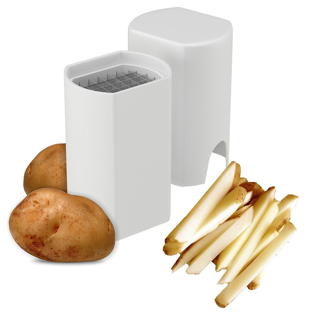 "Vit potatisrivare i ABS-material för enkel och snabb matberedning. Perfekt för att göra pommes frites och potatisvåfflor."