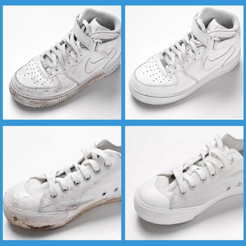Kraftfull vit skumrengöring för sneakers och skor, skonsam formula för djup rengöring.
