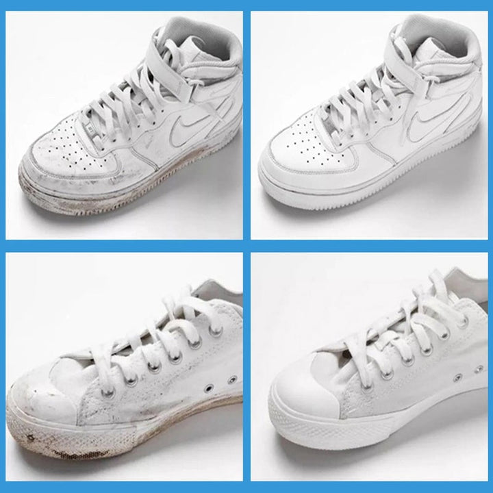 Kraftfull vit skumrengöring för sneakers och skor, skonsam formula för djup rengöring.