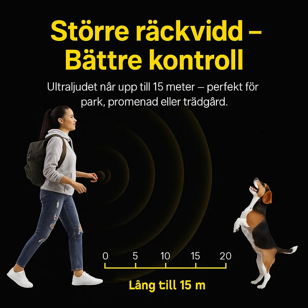Smidigt hundtillbehör: Ultraljudsenhet för effektiv antiskäll-träning. Bidrar till lugn & ro i alla hem.