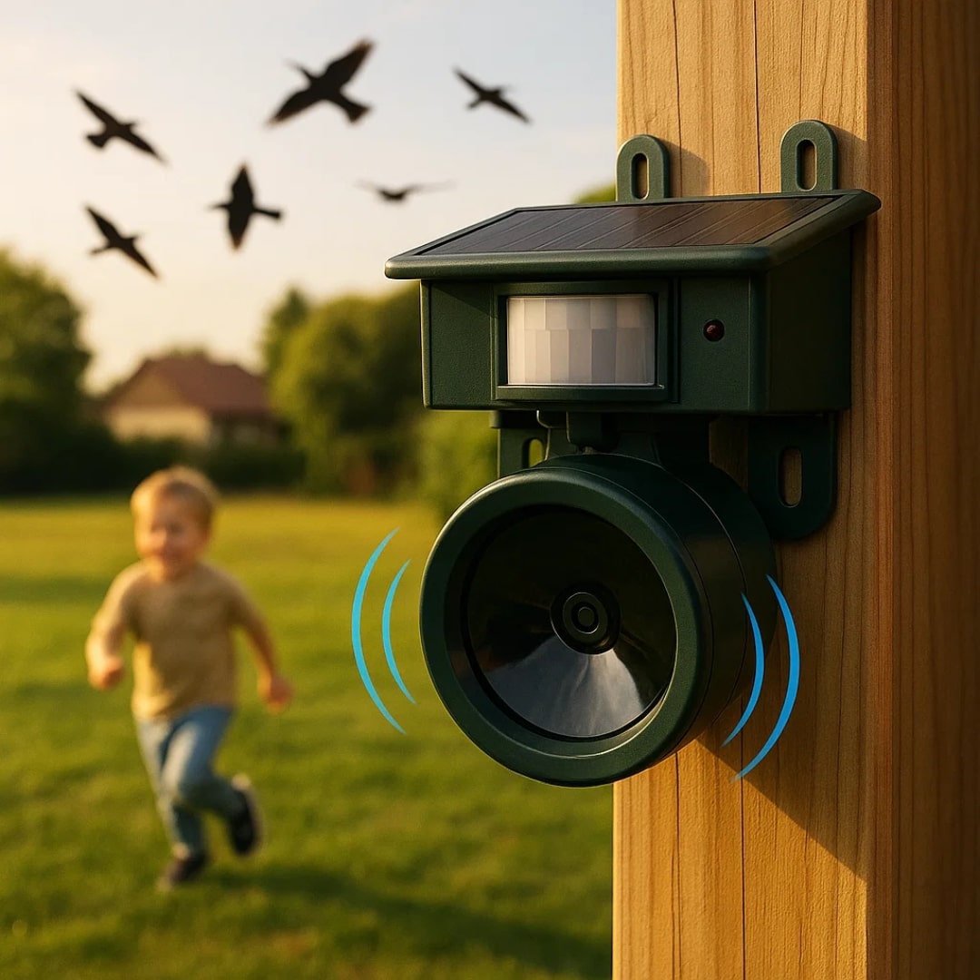 Soldriven fågelskrämma för balkong med rörelsesensor och effektiv duvskrämma