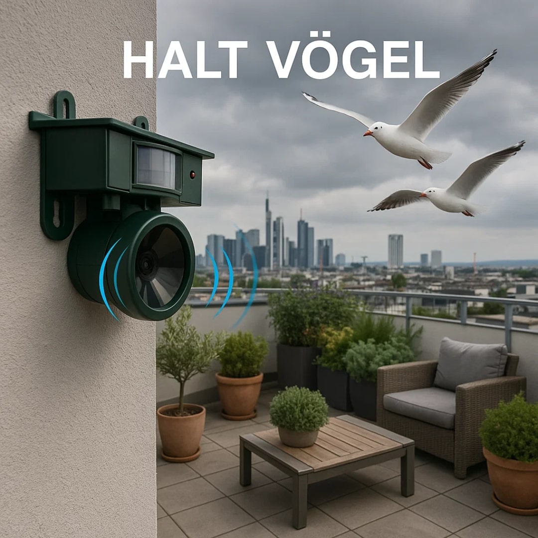 Närbild på den soldrivna fågelskrämmans lins och sensor