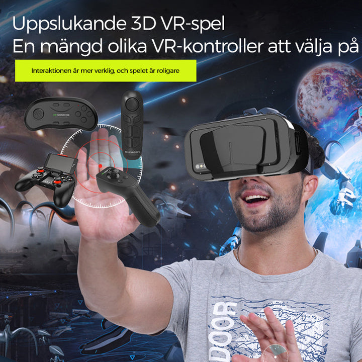 VR panoramaglasögon med Bluetooth, IMAX-ljud; stora svarta linser, justerbara huvudramar, kompakt och hopfällbar design