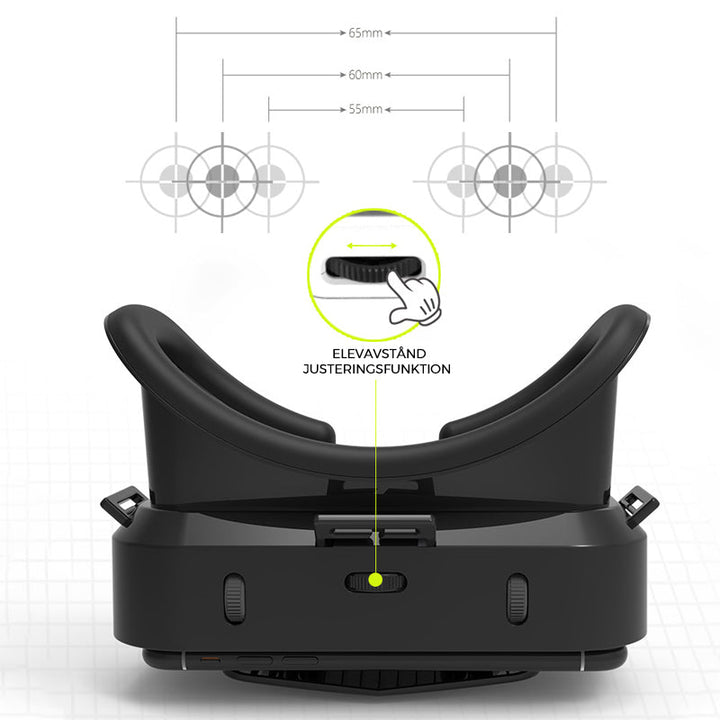 VR panoramaglasögon med Bluetooth, IMAX-ljud; stora svarta linser, justerbara huvudramar, kompakt och hopfällbar design