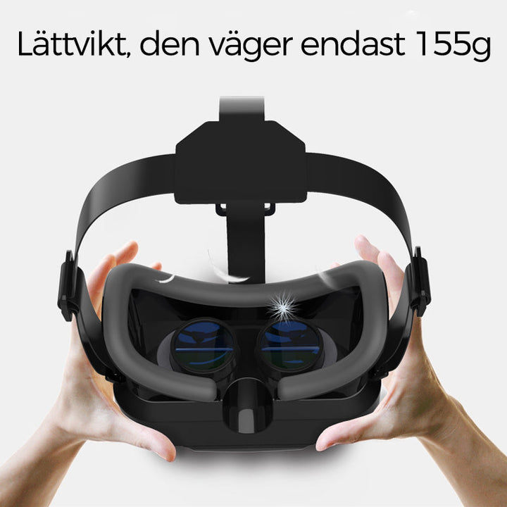 VR panoramaglasögon med Bluetooth, IMAX-ljud; stora svarta linser, justerbara huvudramar, kompakt och hopfällbar design