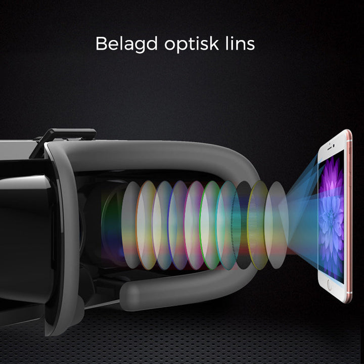VR panoramaglasögon med Bluetooth, IMAX-ljud; stora svarta linser, justerbara huvudramar, kompakt och hopfällbar design
