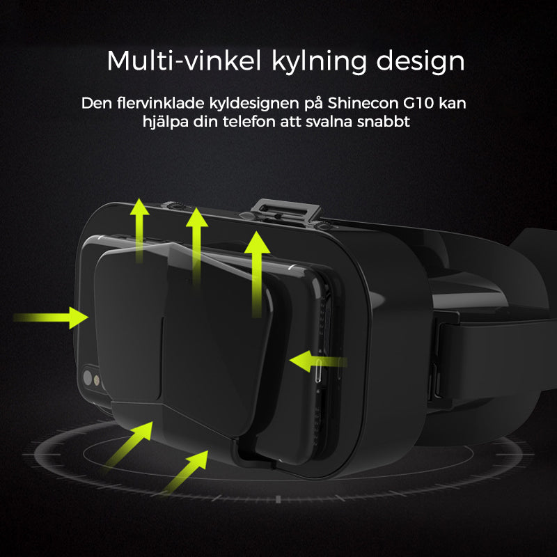 VR panoramaglasögon med Bluetooth, IMAX-ljud; stora svarta linser, justerbara huvudramar, kompakt och hopfällbar design