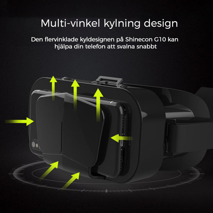 VR panoramaglasögon med Bluetooth, IMAX-ljud; stora svarta linser, justerbara huvudramar, kompakt och hopfällbar design