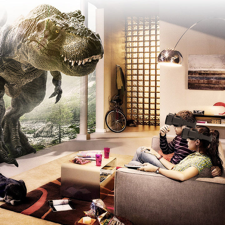 VR panoramaglasögon med Bluetooth, IMAX-ljud; stora svarta linser, justerbara huvudramar, kompakt och hopfällbar design