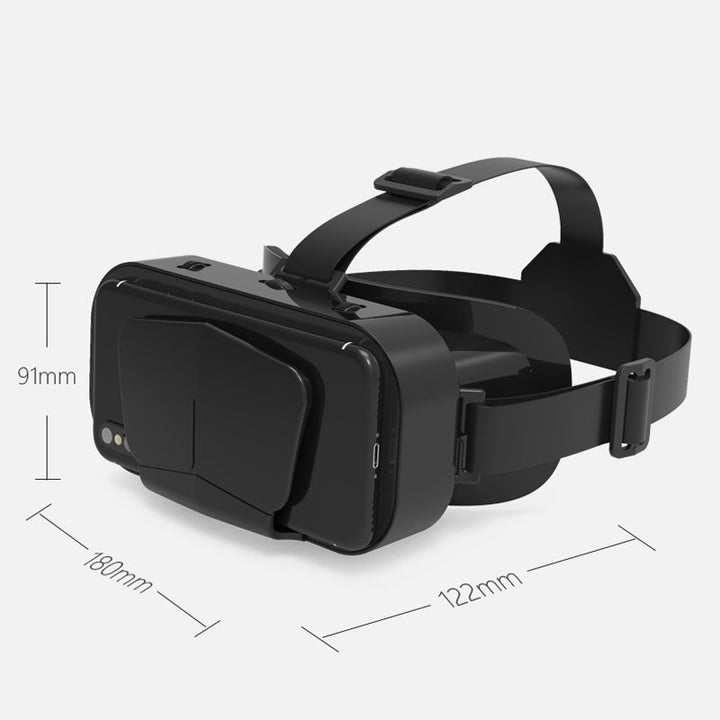 VR panoramaglasögon med Bluetooth, IMAX-ljud; stora svarta linser, justerbara huvudramar, kompakt och hopfällbar design
