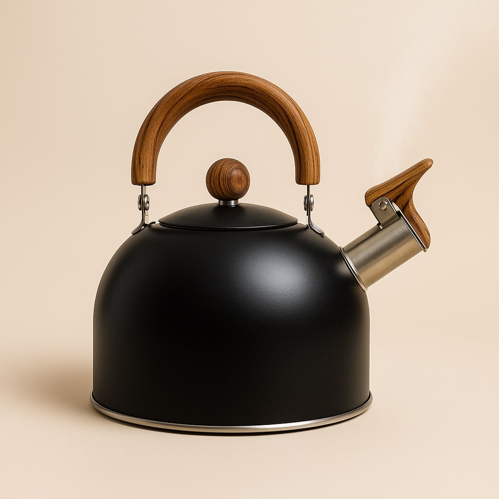 Svart vattenkokare i rostfritt stål med retro design för induktion