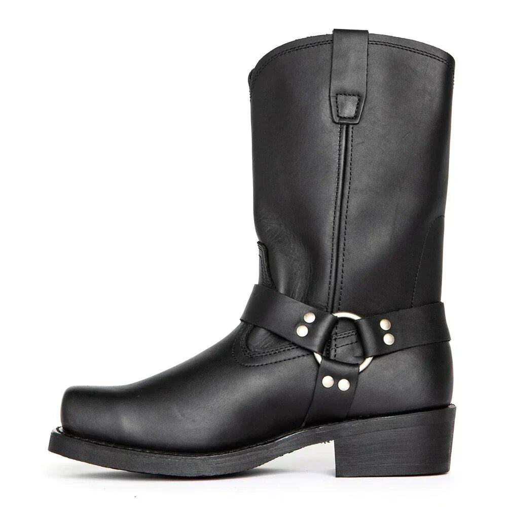 Svart herr cowboyboot i vintagestil med spänne