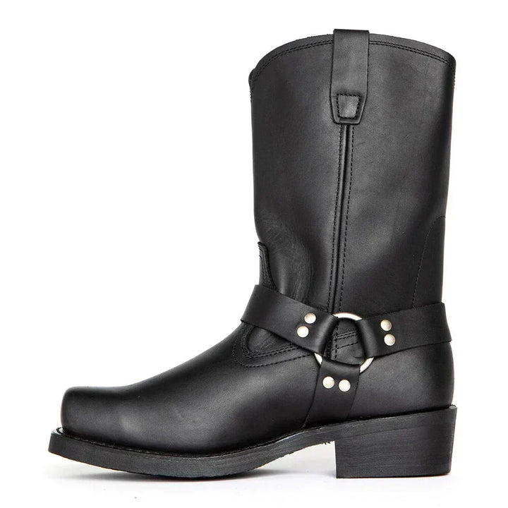 Svart herr cowboyboot i vintagestil med spänne