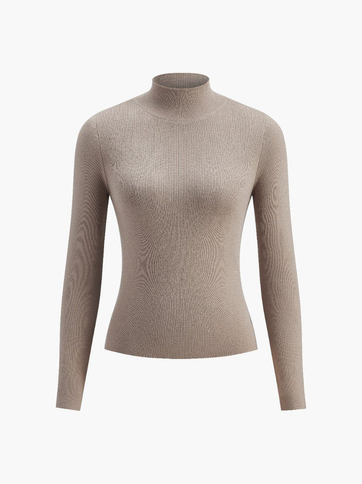 Beige damtröja med polokrage och elastisk ribbstickning i modern stil