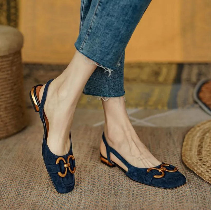 Marinblå Martine slingback-loafers med blockklack på dam