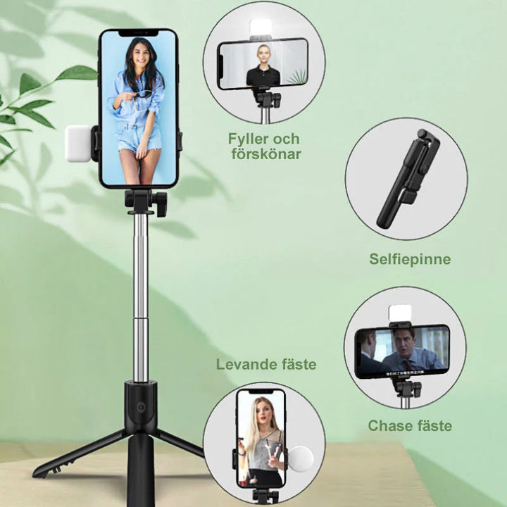 6 i 1 Trådlös Bluetooth Selfiepinne med Stativ