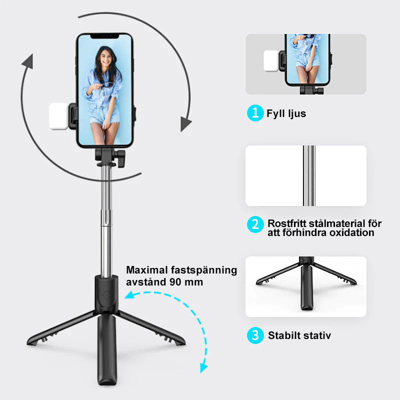 6 i 1 Trådlös Bluetooth Selfiepinne med Stativ