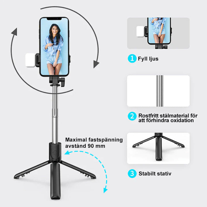 6 i 1 Trådlös Bluetooth Selfiepinne med Stativ