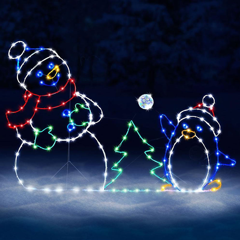 Animerad snögubbe och pingvin julbelysning