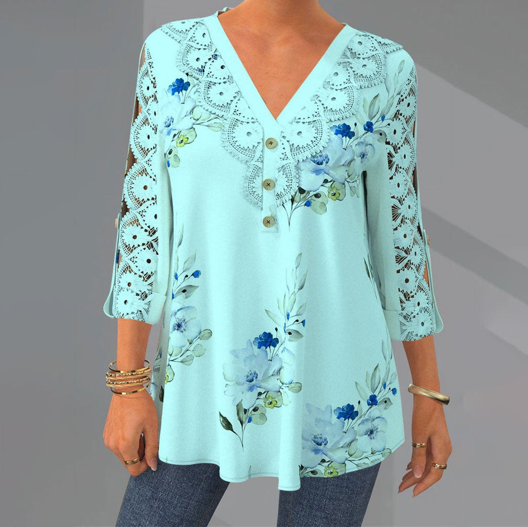 Blus med V-ringning