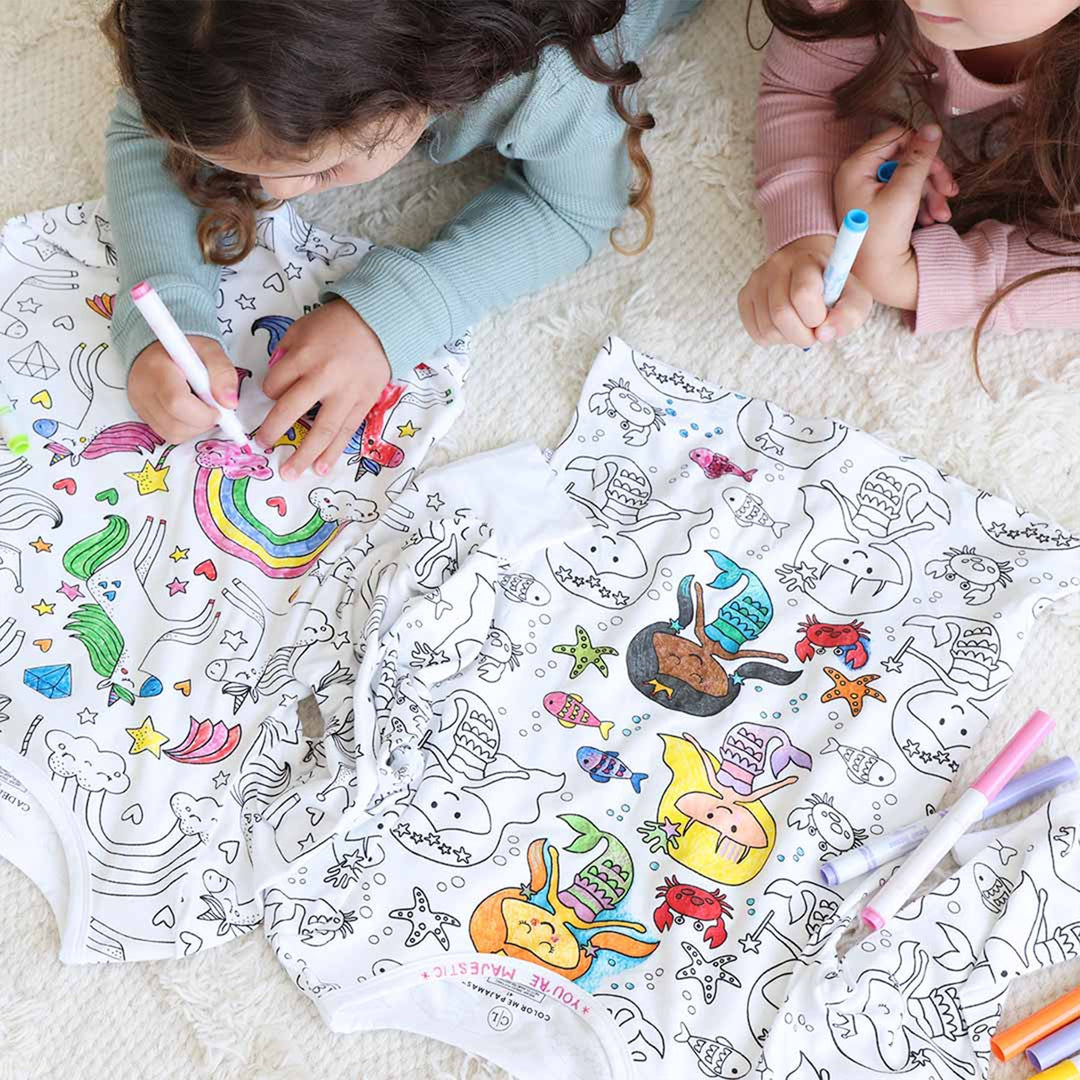 FÄRG MIG PYJAMAS Tvådelat set + 🎨 24st tygmarkörer pennor set